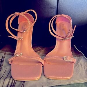 Pink Strappy Heels with Rhinestone Buckles